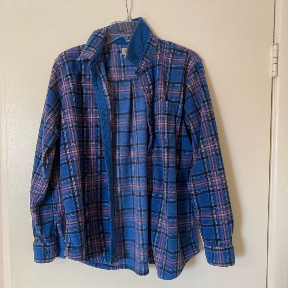 L.L.Bean Blue & Purple Plaid Fleece Flannel